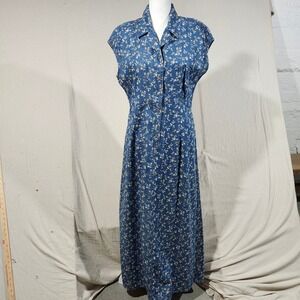 Liz Claiborne Lizwear Floral Print Maxi Dress Sleeveless Vintage Blue Sz 10 Soft